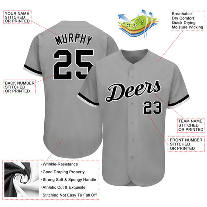 Custom Gray Black-White Authentic Baseball Jersey - Sky-Custom