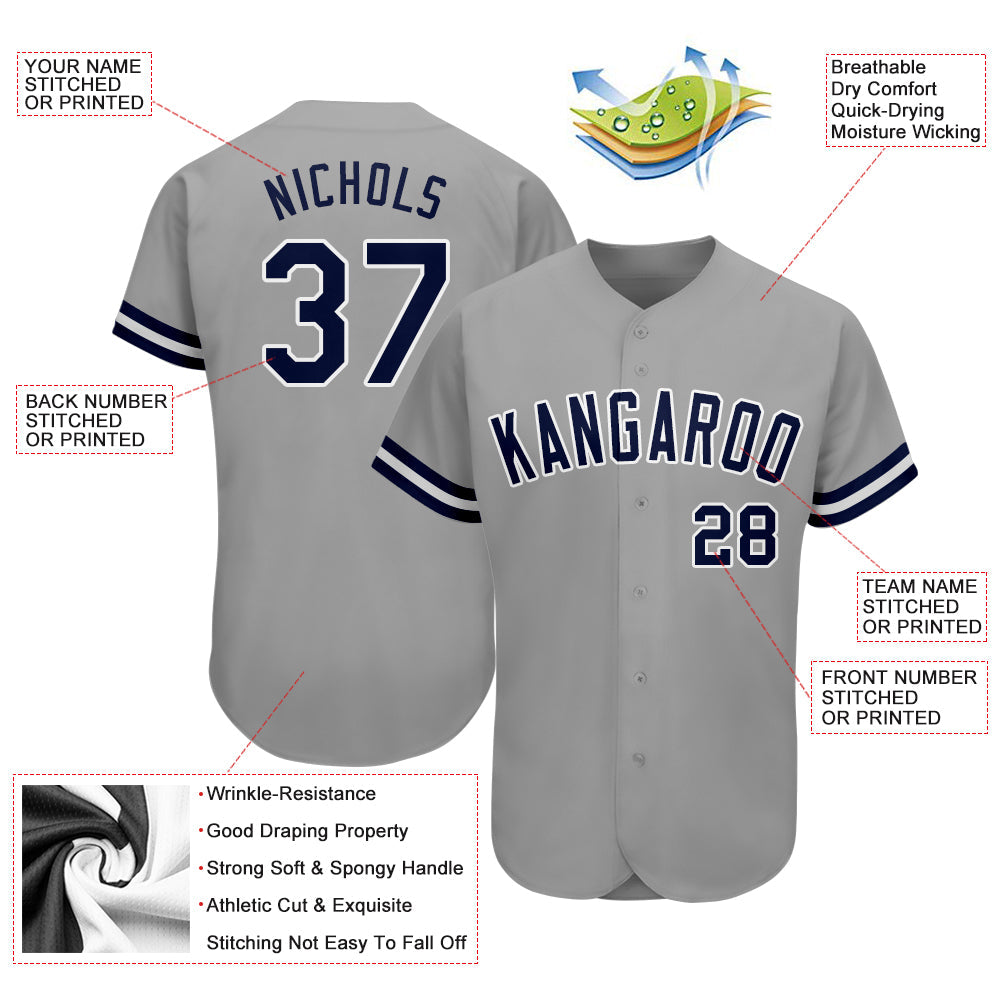 Custom Gray Navy-White Authentic Baseball Jersey - Sky-Custom