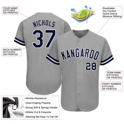 Custom Gray Navy-White Authentic Baseball Jersey - Sky-Custom