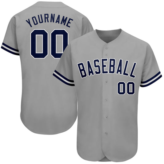 Custom Gray Navy-White Authentic Baseball Jersey - Sky-Custom