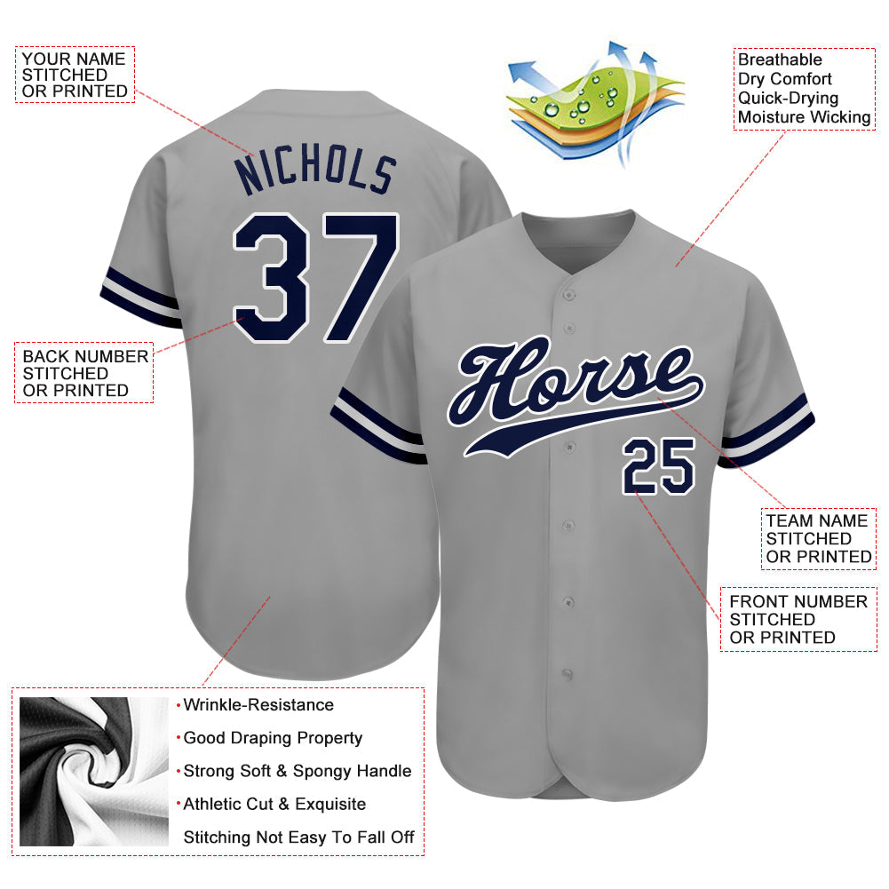 Custom Gray Navy-White Authentic Baseball Jersey - Sky-Custom