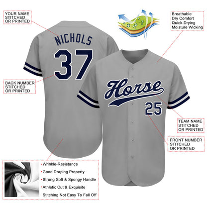 Custom Gray Navy-White Authentic Baseball Jersey - Sky-Custom