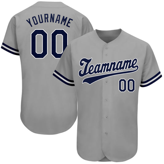 Custom Gray Navy-White Authentic Baseball Jersey - Sky-Custom