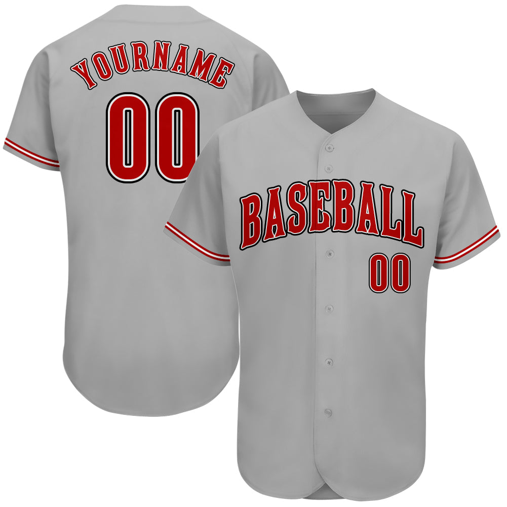 Custom Gray Red-Black Authentic Baseball Jersey - Sky-Custom