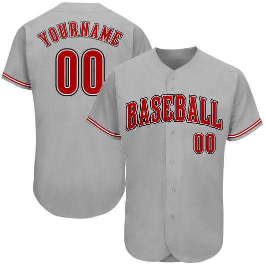 Custom Gray Red-Black Authentic Baseball Jersey - Sky-Custom