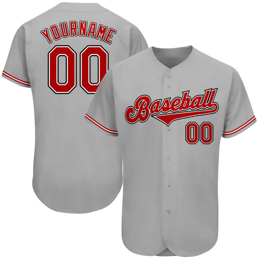 Custom Gray Red-Black Authentic Baseball Jersey - Sky-Custom