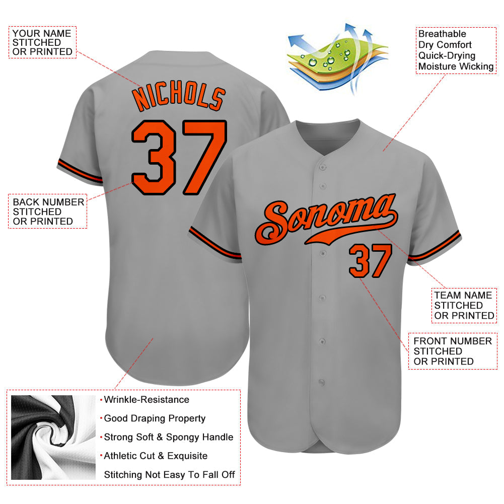 Custom Gray Orange-Black Authentic Baseball Jersey - Sky-Custom