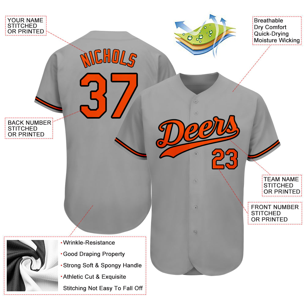 Custom Gray Orange-Black Authentic Baseball Jersey - Sky-Custom