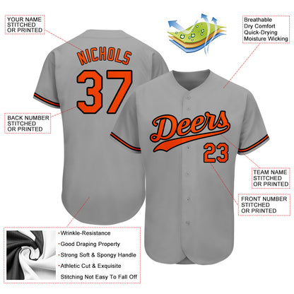Custom Gray Orange-Black Authentic Baseball Jersey - Sky-Custom