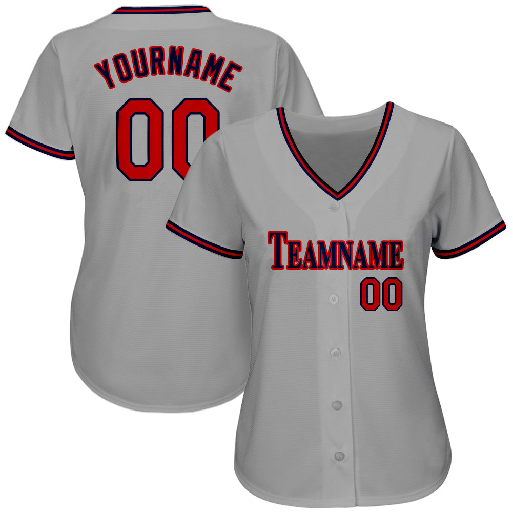 Custom Gray Red-Navy Authentic Baseball Jersey - Sky-Custom