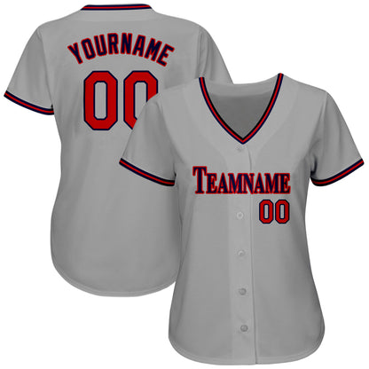 Custom Gray Red-Navy Authentic Baseball Jersey - Sky-Custom