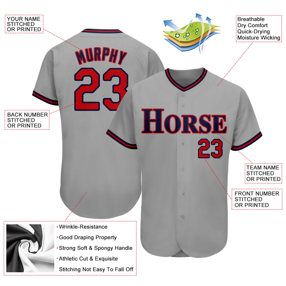 Custom Gray Red-Navy Authentic Baseball Jersey - Sky-Custom