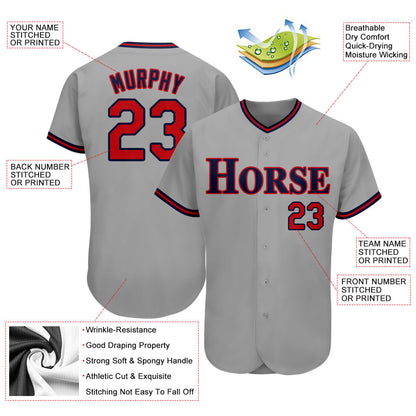 Custom Gray Red-Navy Authentic Baseball Jersey - Sky-Custom