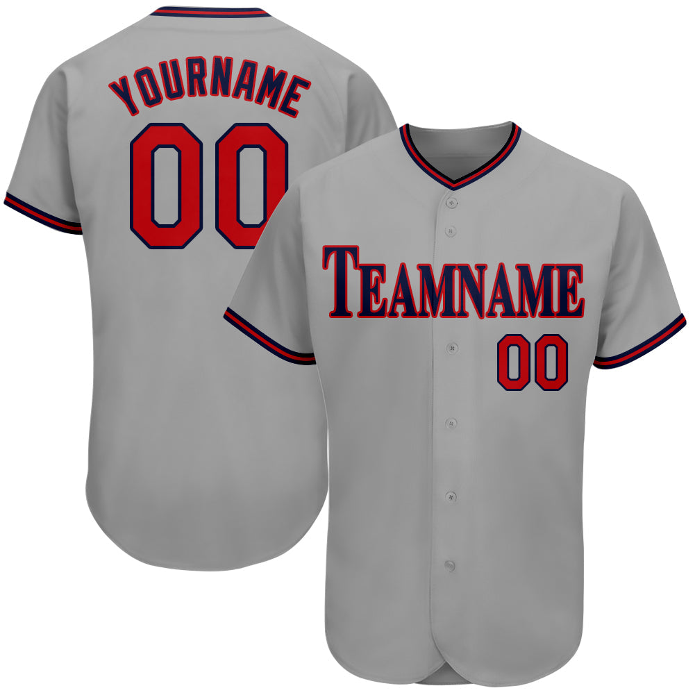 Custom Gray Red-Navy Authentic Baseball Jersey - Sky-Custom