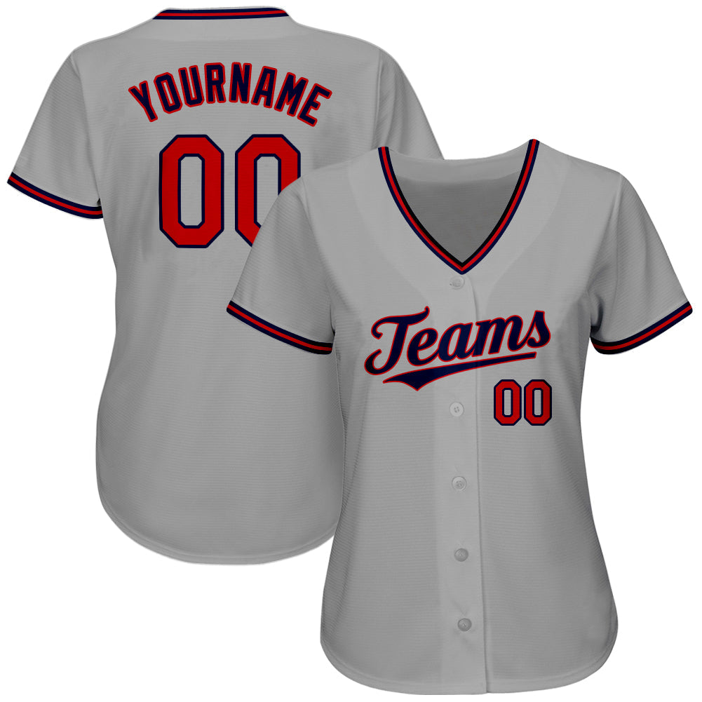 Custom Gray Red-Navy Authentic Baseball Jersey - Sky-Custom