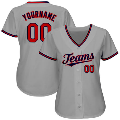 Custom Gray Red-Navy Authentic Baseball Jersey - Sky-Custom