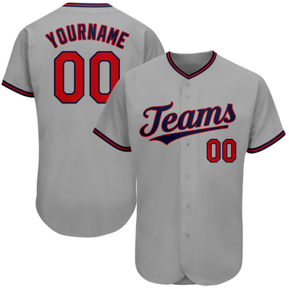 Custom Gray Red-Navy Authentic Baseball Jersey - Sky-Custom