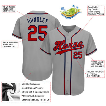 Custom Gray Red-Navy Authentic Baseball Jersey - Sky-Custom