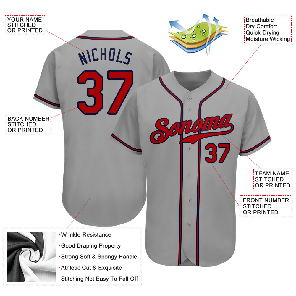 Custom Gray Red-Navy Authentic Baseball Jersey - Sky-Custom