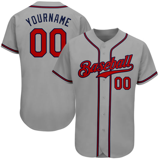 Custom Gray Red-Navy Authentic Baseball Jersey - Sky-Custom