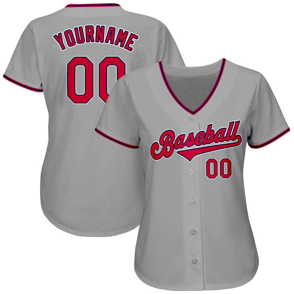 Custom Gray Red-Navy Authentic Baseball Jersey - Sky-Custom