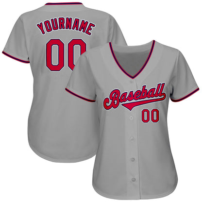 Custom Gray Red-Navy Authentic Baseball Jersey - Sky-Custom