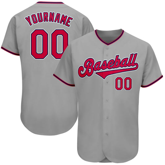 Custom Gray Red-Navy Authentic Baseball Jersey - Sky-Custom
