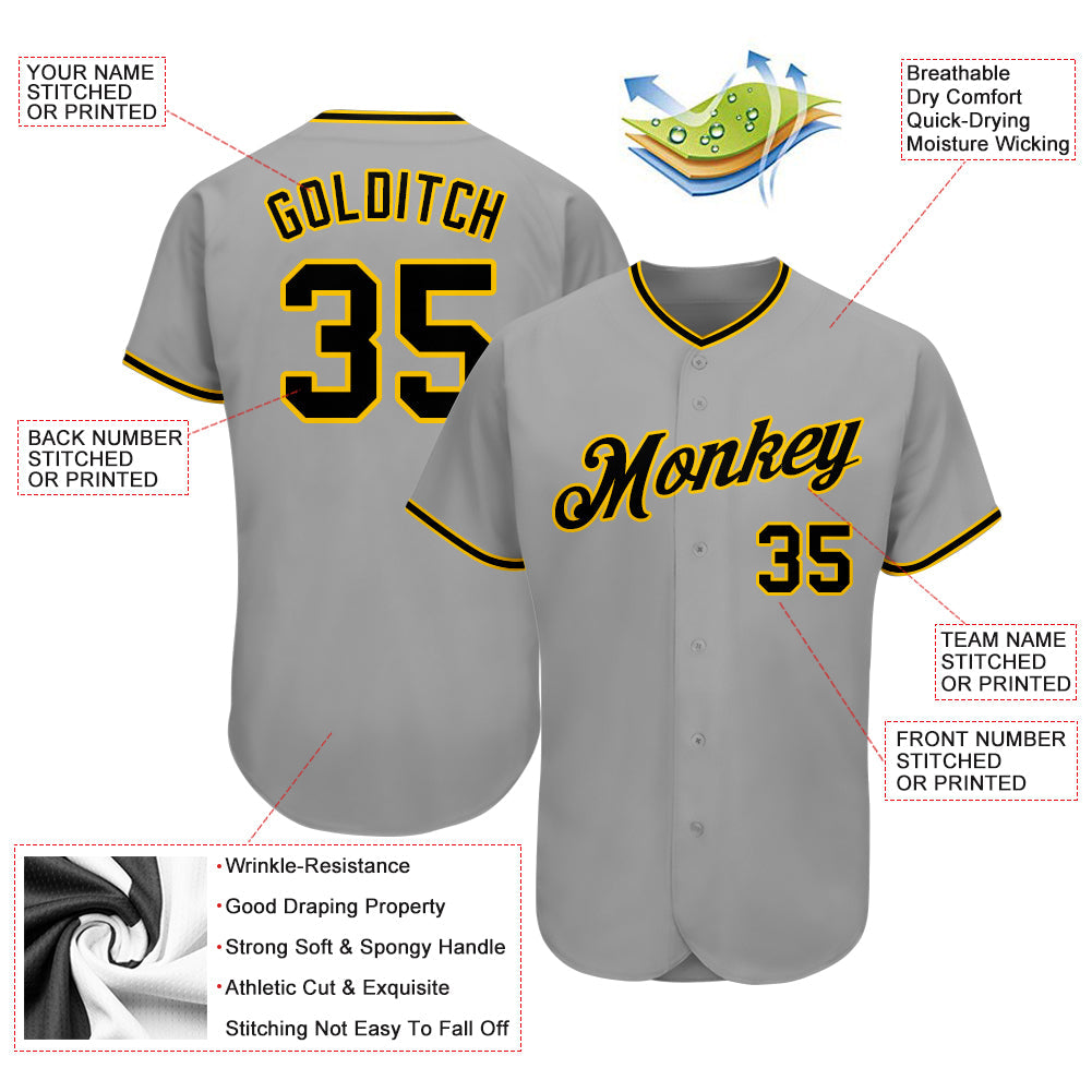 Custom Gray Black-Gold Authentic Baseball Jersey - Sky-Custom