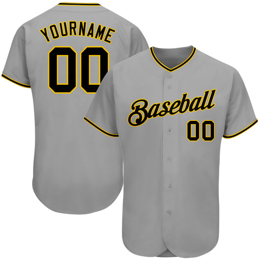 Custom Gray Black-Gold Authentic Baseball Jersey - Sky-Custom