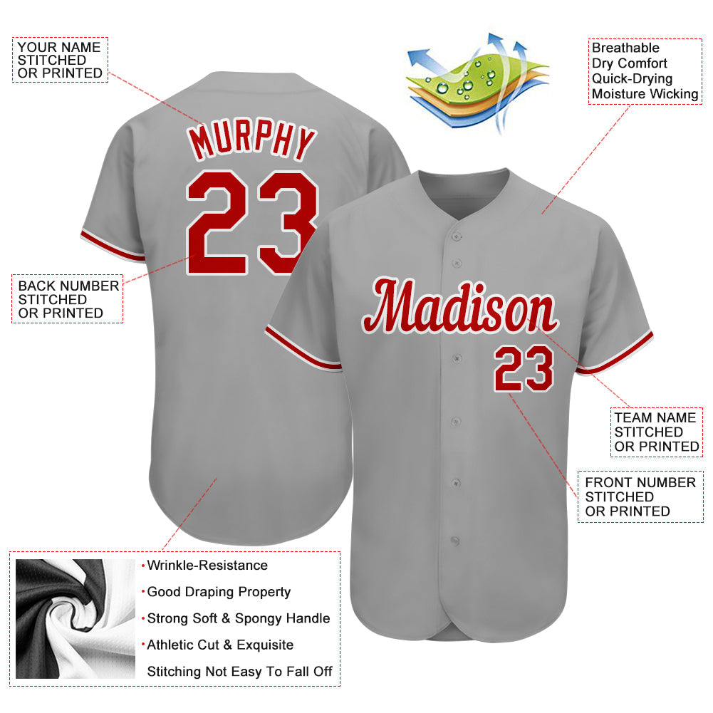 Custom Gray Red-White Authentic Baseball Jersey - Sky-Custom