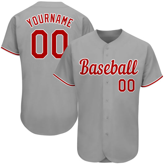 Custom Gray Red-White Authentic Baseball Jersey - Sky-Custom