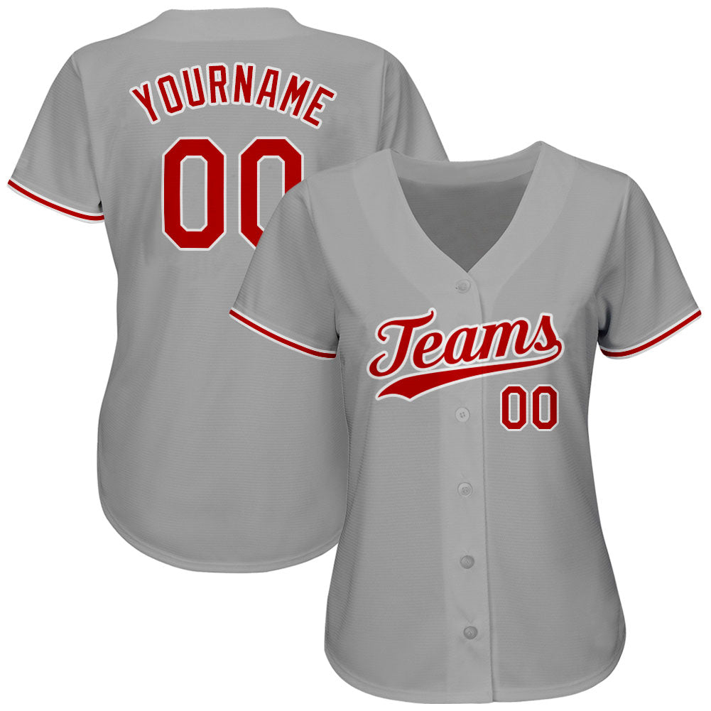 Custom Gray Red-White Authentic Baseball Jersey - Sky-Custom