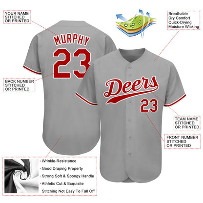 Custom Gray Red-White Authentic Baseball Jersey - Sky-Custom