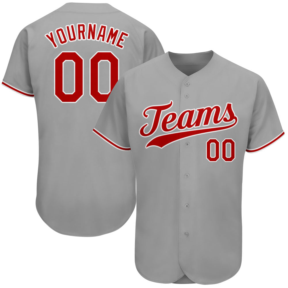 Custom Gray Red-White Authentic Baseball Jersey - Sky-Custom