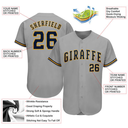 Custom Gray Navy-Old Gold Authentic Baseball Jersey - Sky-Custom
