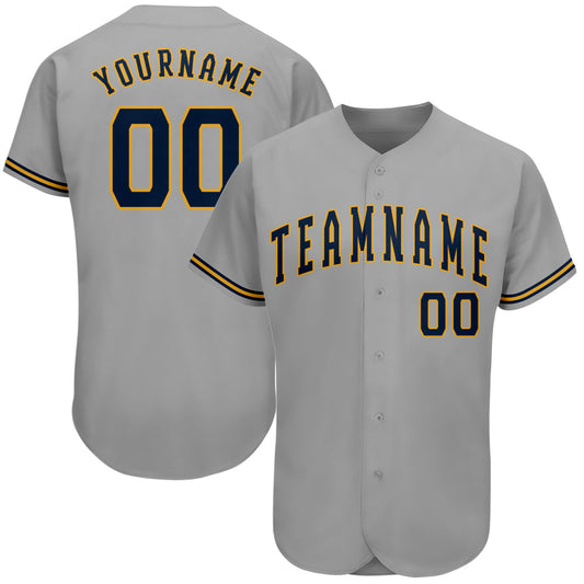 Custom Gray Navy-Old Gold Authentic Baseball Jersey - Sky-Custom