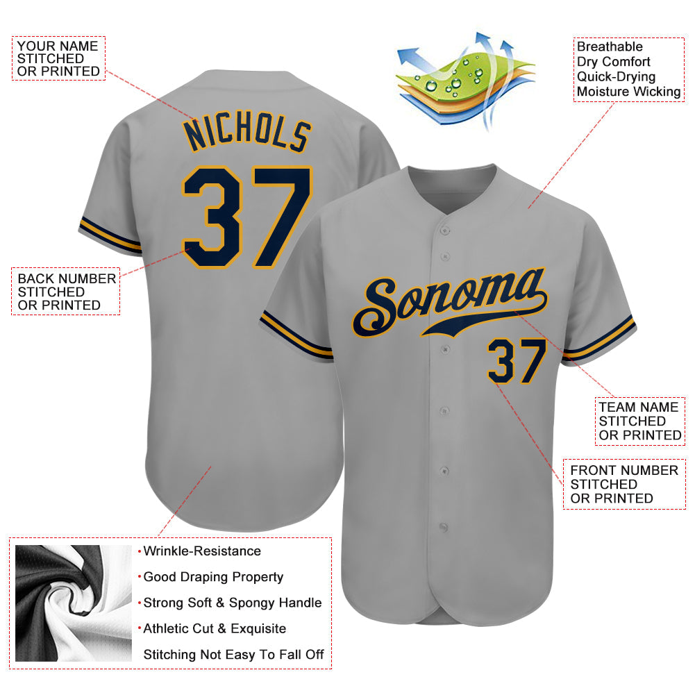 Custom Gray Navy-Old Gold Authentic Baseball Jersey - Sky-Custom