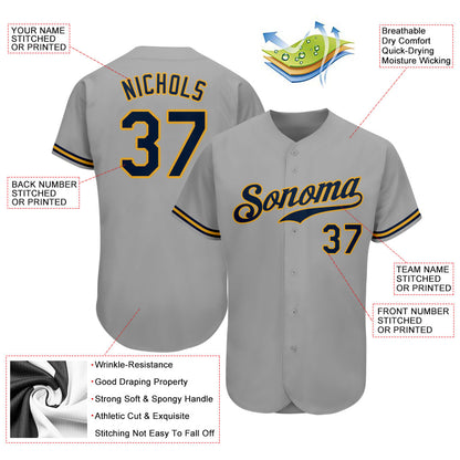 Custom Gray Navy-Old Gold Authentic Baseball Jersey - Sky-Custom