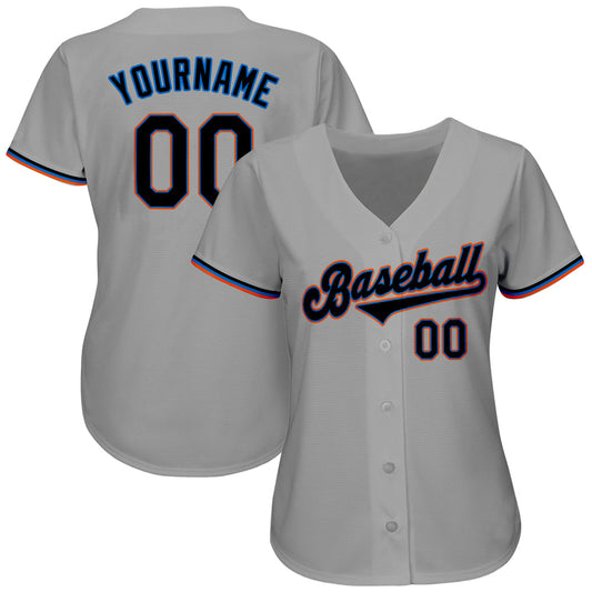 Custom Gray Black-Light Blue Authentic Baseball Jersey - Sky-Custom