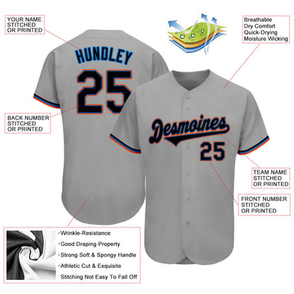 Custom Gray Black-Light Blue Authentic Baseball Jersey - Sky-Custom