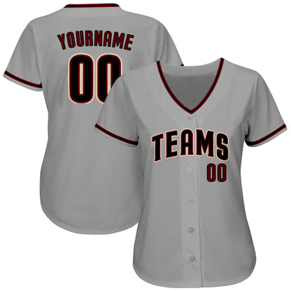 Custom Gray Black-Crimson Authentic Baseball Jersey - Sky-Custom