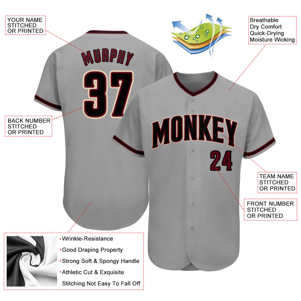 Custom Gray Black-Crimson Authentic Baseball Jersey - Sky-Custom