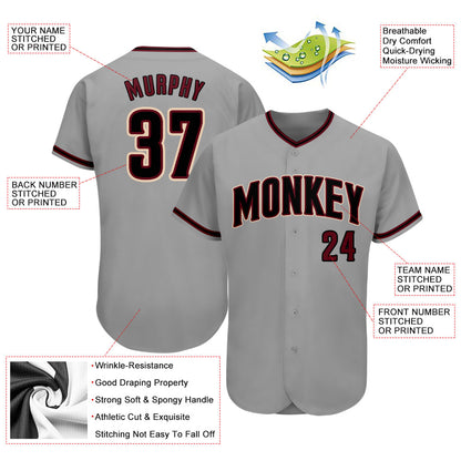 Custom Gray Black-Crimson Authentic Baseball Jersey - Sky-Custom