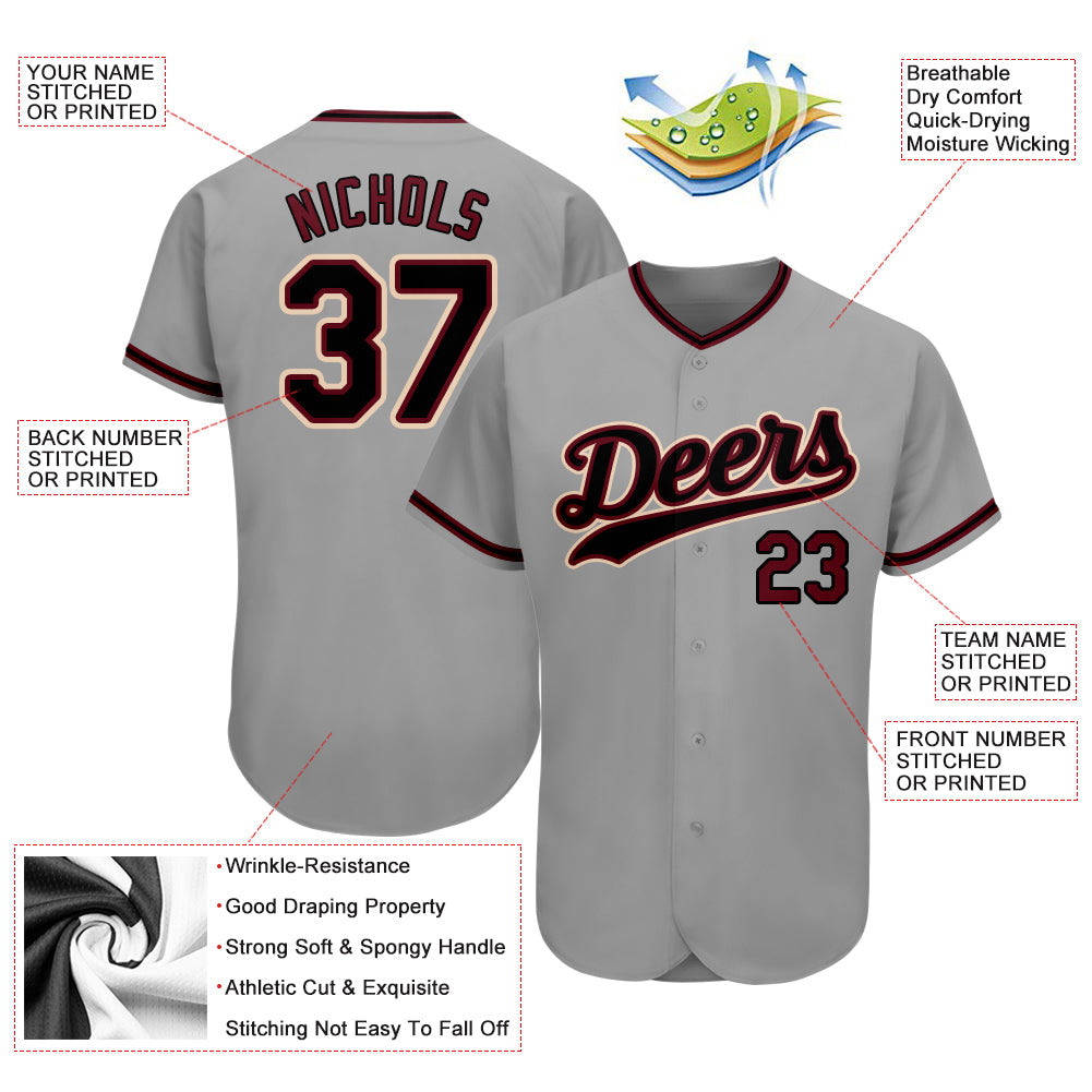 Custom Gray Black-Crimson Authentic Baseball Jersey - Sky-Custom