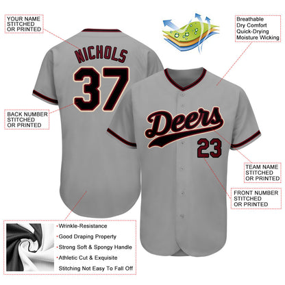 Custom Gray Black-Crimson Authentic Baseball Jersey - Sky-Custom