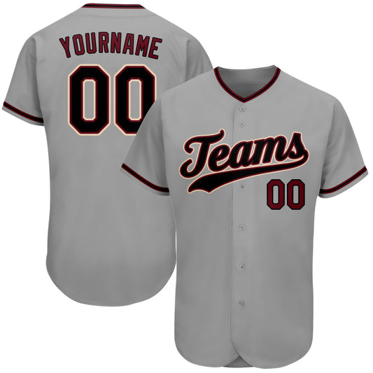 Custom Gray Black-Crimson Authentic Baseball Jersey - Sky-Custom