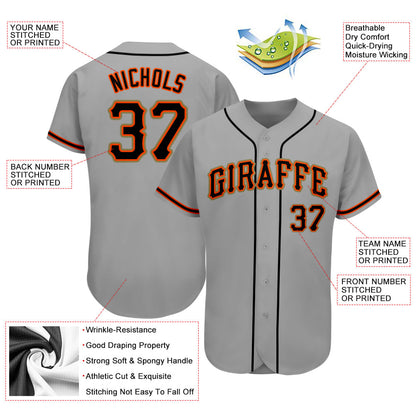 Custom Gray Black-Orange Authentic Baseball Jersey - Sky-Custom