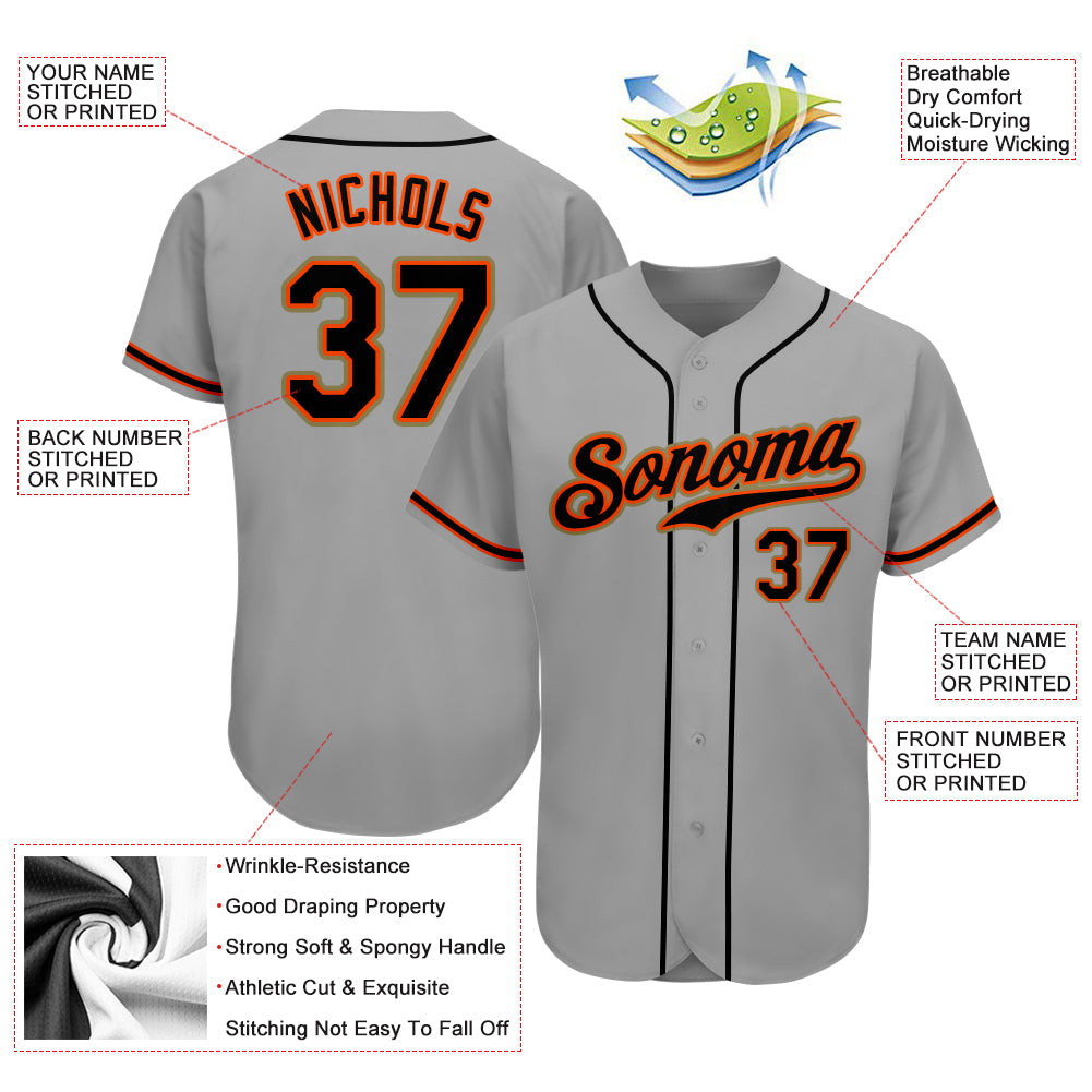 Custom Gray Black-Orange Authentic Baseball Jersey - Sky-Custom