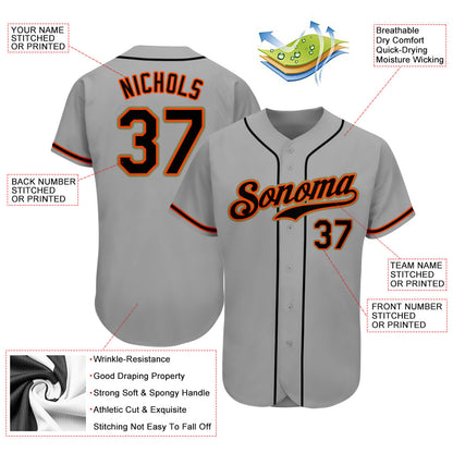 Custom Gray Black-Orange Authentic Baseball Jersey - Sky-Custom