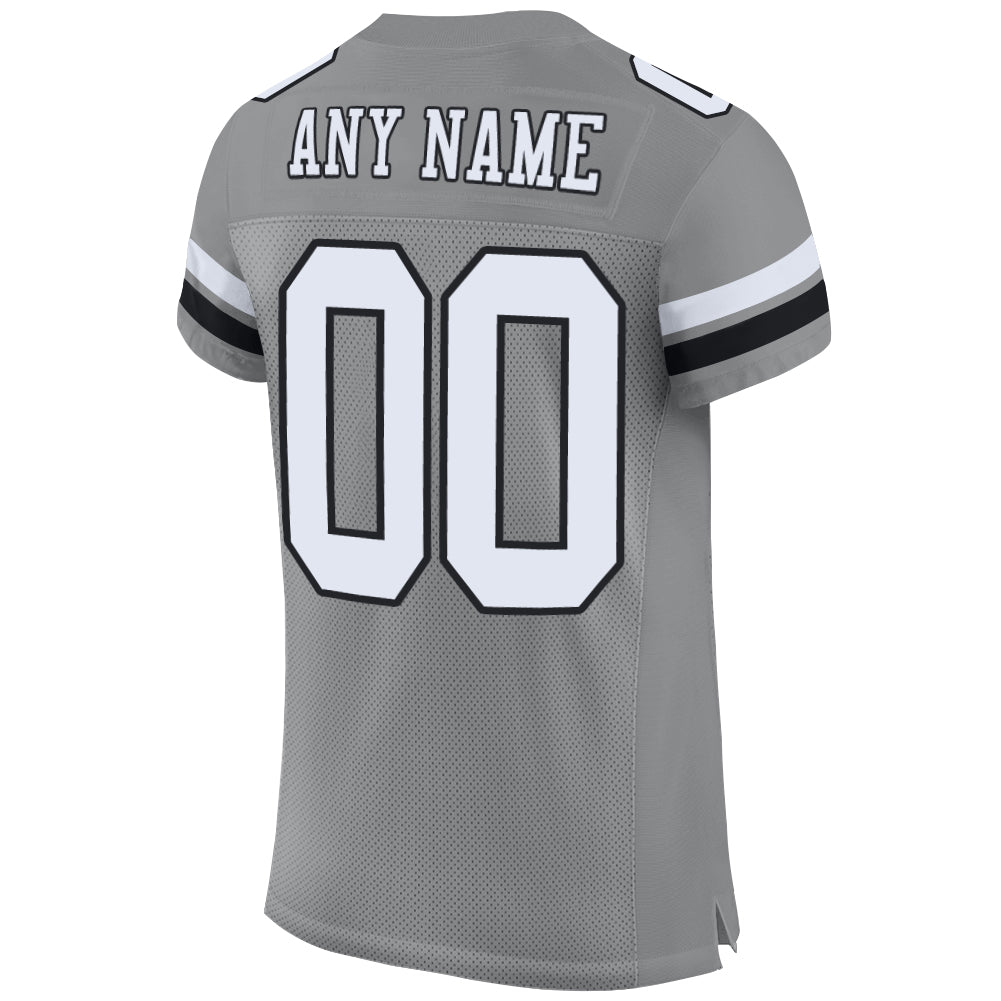Custom Gray White-Black Mesh Authentic Football Jersey - Sky-Custom